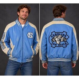 Men's L Varsity Jacket UNC North Carolina Tar Heels Steve & Barry's Faux Leather